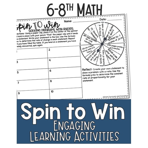 Math Games for Sixth, Seventh Grade, and Eighth Grade: Fun Math Practice & Activities for Kids Ages 12-15: Spin to Win -, (Paperback)