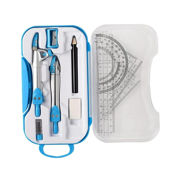 Math Geometry Kit, Protractor Compass Set, Ruler Eraser with Storage Case, Pencil School Engineering Supplies Students