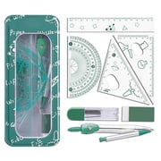 Math Geometry Set for Students Compass Ruler Kit, 8 Pack Metal Storage Box Supplies, Drafting Tools with Protractor Lead RefillsRL