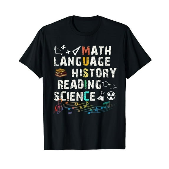 Math Language History Reading Science Music Teacher Funny Vintage Men Women Casual T-Shirt