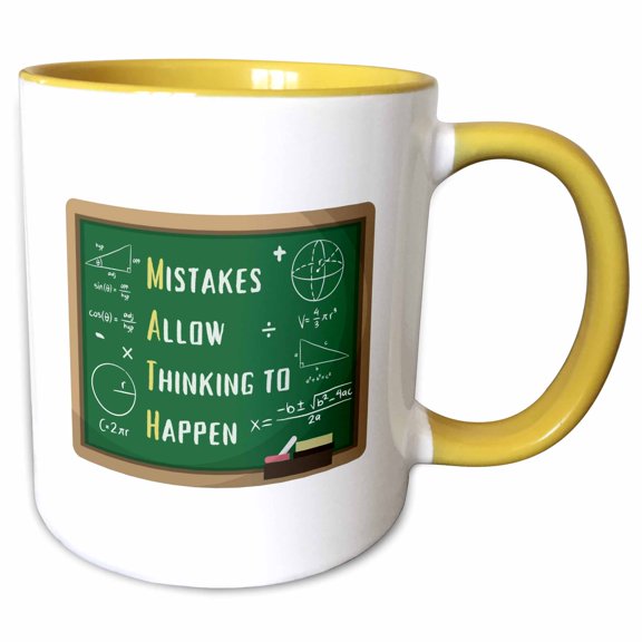 3drose, Math - Mistakes Allow Thinking to Happen - Mathematics Teacher Student, 11oz Two-tone Yellow Mug