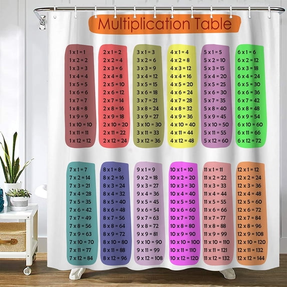 Math Multiplication Table 1 to 12 Waterproof Polyester Shower Curtain for Bathroom Decor 72x72 inch