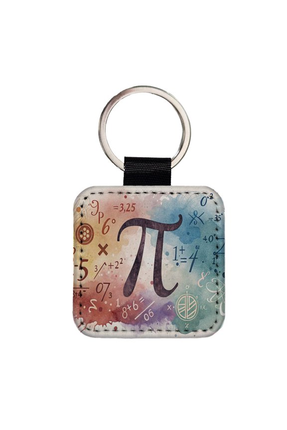 Math Numbers Symbols Pi Artistic Watercolor Faux Leather Square Keychain