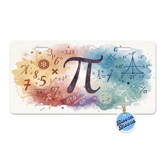 Math Numbers Symbols Pi Artistic Watercolor Metal Novelty License Plate