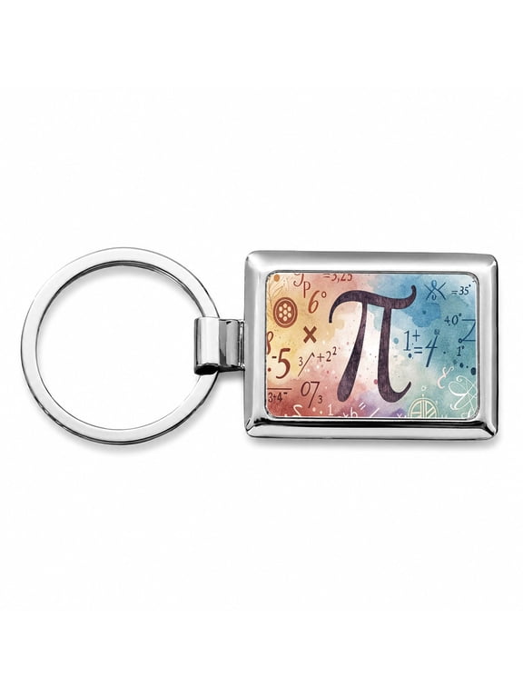 Math Numbers Symbols Pi Artistic Watercolor Metal Rectangle Keychain