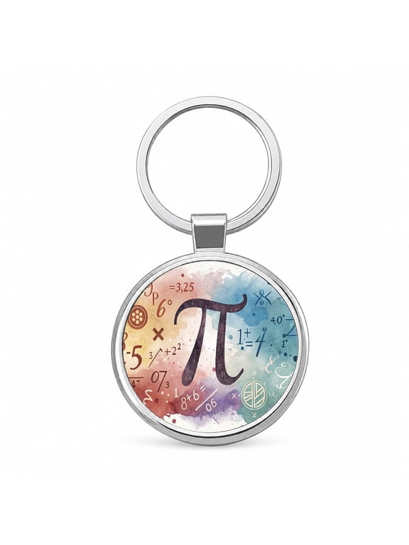 Math Numbers Symbols Pi Artistic Watercolor Metal Round Keychain
