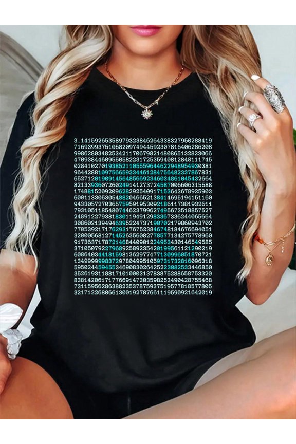 Math Pi Symbol and Digits - Irrational number T-Shirt casual short sleeve crew neck cotton tee tops for women