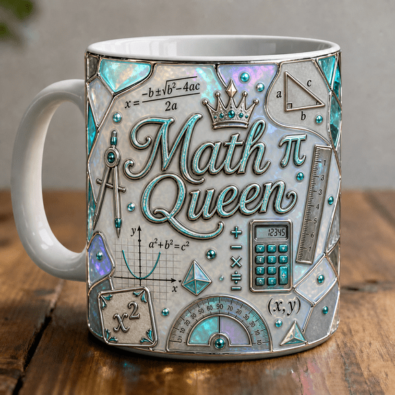 Math Queen Mug 3D Effect for Math Teachers, Cute Geometry Coffee Cup Gift