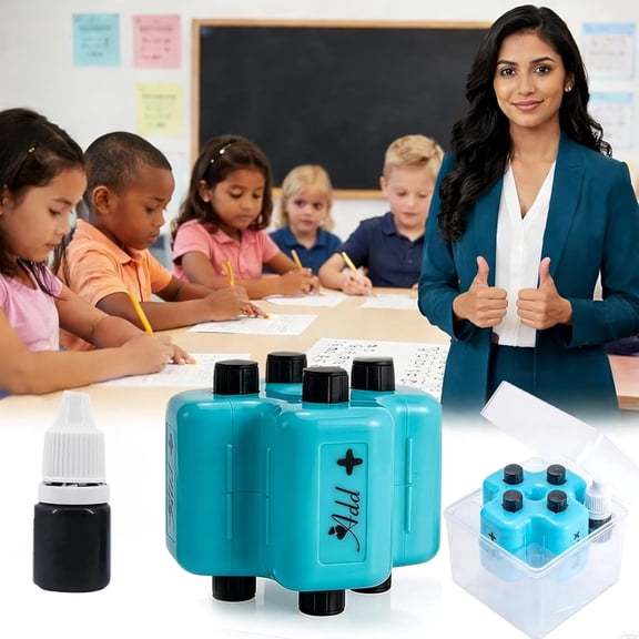 Math Roller Stamp, 4-in-1 Digital Teaching Stamp for Addition Subtraction Multiplication Division, Adjustable Reusable Math Practice Tool for Kids, Homeschool Classroom Supplies(Blue)