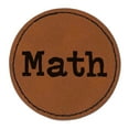 thumbnail image 1 of Math School Fun Text 2.5" Faux Leather Round Engraved Iron-On Patch - Brown, 1 of 6