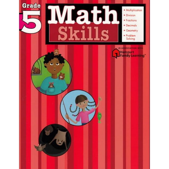 Pre-Owned Math Skills: Grade 5 (Flash Kids Harcourt Family Learning), 9781411401105, 1411401107, Paperback, Workbook edition