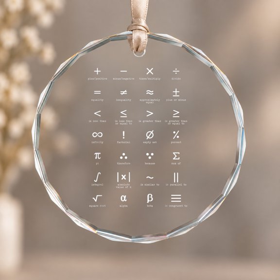 Math Symbols Algebra Function Theme Ornament, Keepsake Decor, Circle Glass Ornament
