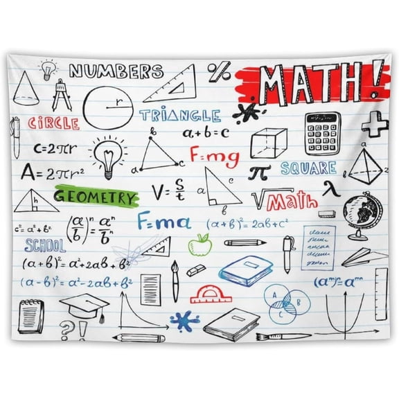 Math Symbols Educational Tapestry Wall Hanging With Funny Equations and Geometry Print for Study Classroom Bedroom Living Room Office 40" x 30"