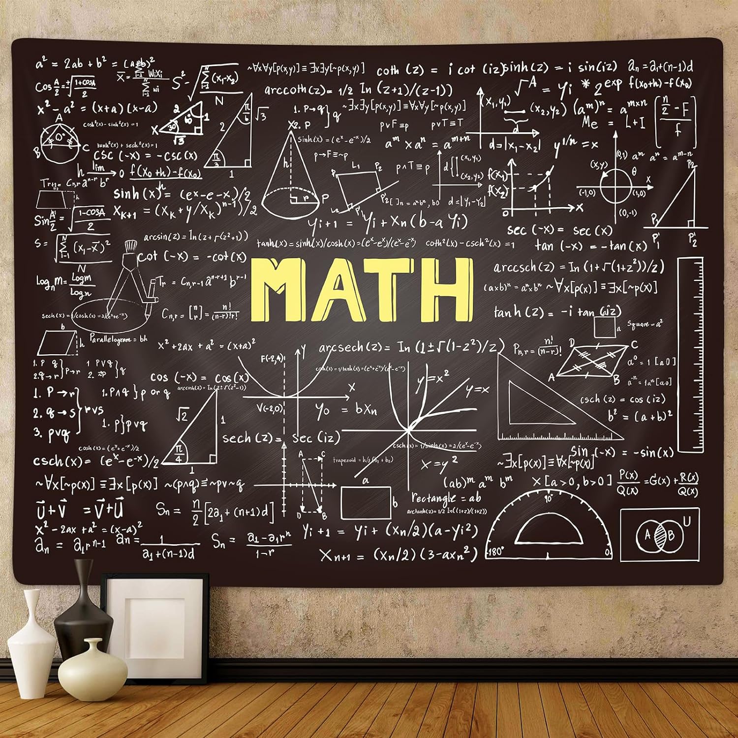 Math Tapestry Mathematics Room Wall Hanging Art, Dark Blackboard ...