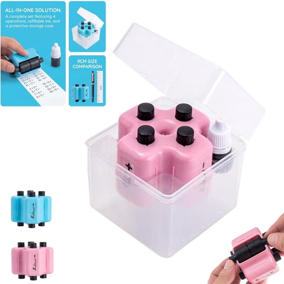 Math Teacher 4-in-1 Math Stamp Roller, Addition Subtraction Multiplication Division Practice Tool, Educational Toy & Learning Tools, Brain Improvement Device for Kids, Classroom & Home Use