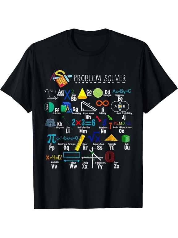 Math Teacher Alphabet Tee, Problem Solver Math Teacher Math T-Shirt men and women can wear, black, white, gifts