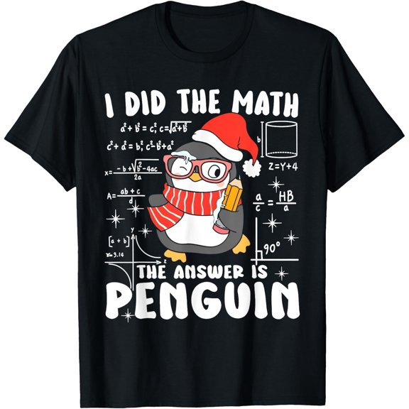 Math Teacher Christmas T-Shirt, Penguin Math Graphic Tee Size S-5XL