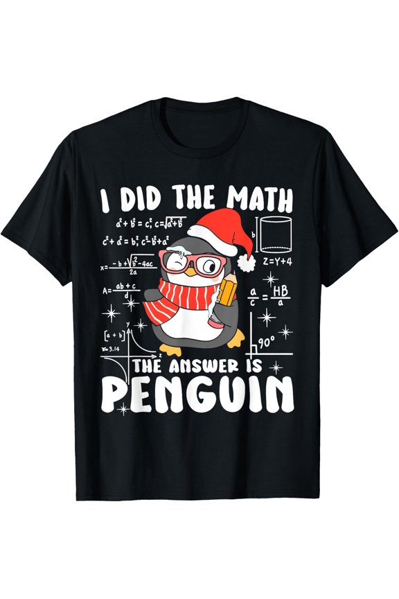 Math Teacher Christmas T-Shirt, Penguin Math Graphic Tee Size S-5XL