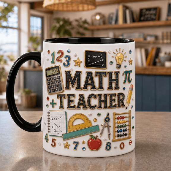 Math Teacher Mug 3D Effect Numbers Calculator Coffee Cup Gift for Educators