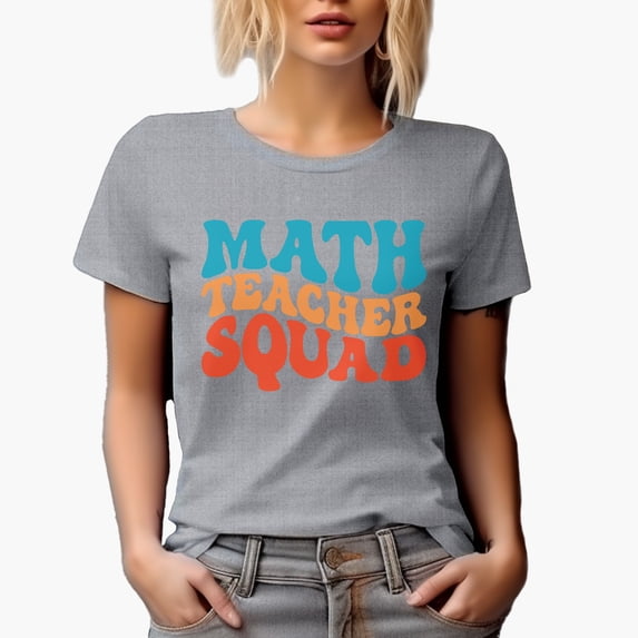 Math Teacher Squad, Mathematics Teachers Themed, Groovy Retro Wavy Text Merch Gift, Heather Grey T-Shirt, Small
