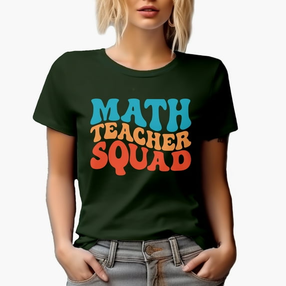 Math Teacher Squad, Mathematics Teachers or School Themed, Groovy Retro Wavy Text Merch Gift, Military Green T-Shirt, XL