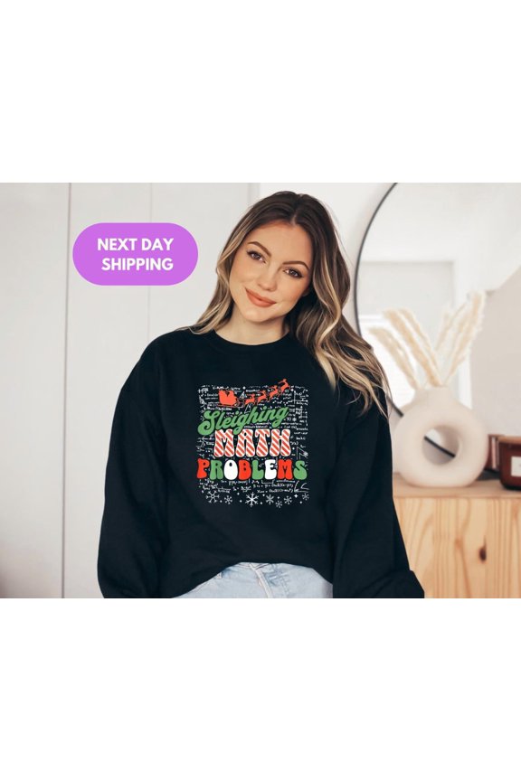 Math Teacher Sweatshirt, Math Teacher Hoodie, Teacher , Sleighing Math Problems Sweater, Retro