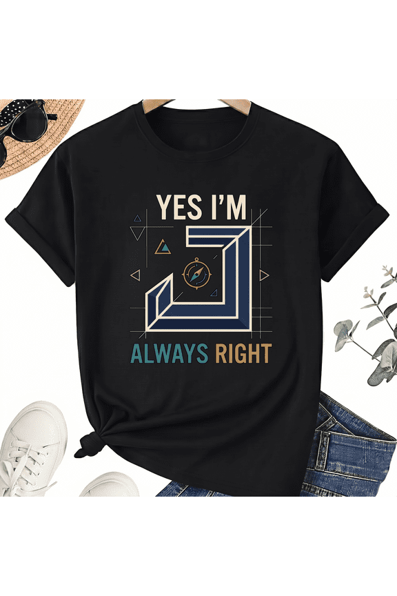 Math Teacher T-Shirt, Always Right Geometry Graphic, Unisex 100% Cotton Short Sleeve Tee