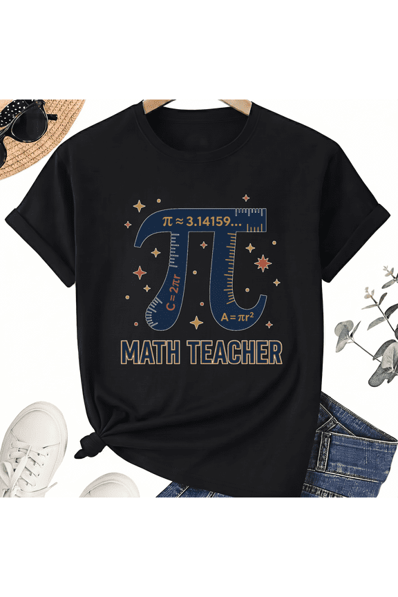 Math Teacher T-Shirt, Ruler Pi Math Teacher Graphic, Unisex 100% Cotton Short Sleeve Tee