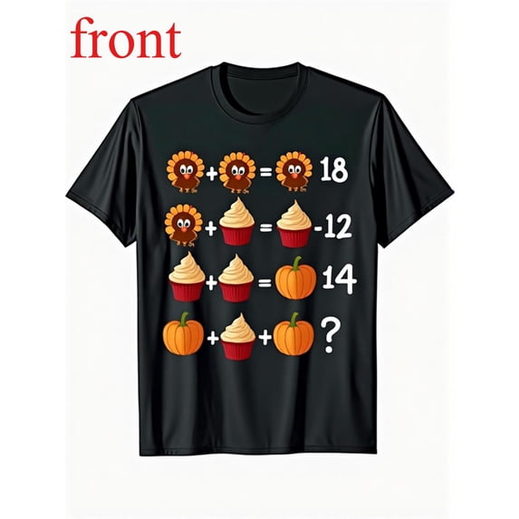 Math Teacher Thanksgiving Tee T Shirt Graphic Tops Turkey Design Short Sleeve Round Neck Black S-5XL
