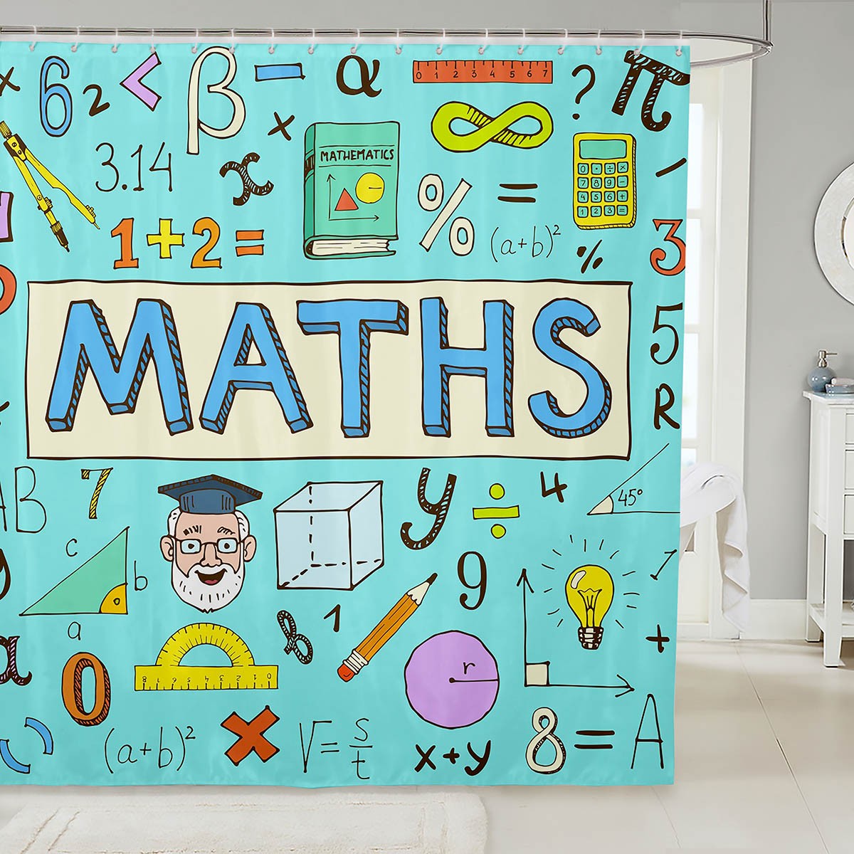 Math Theme Shower Curtain for Boys Girls Math Equation Curtains ...