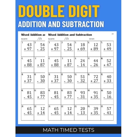 Math Timed Tests: Double Digit Addition and Subtraction