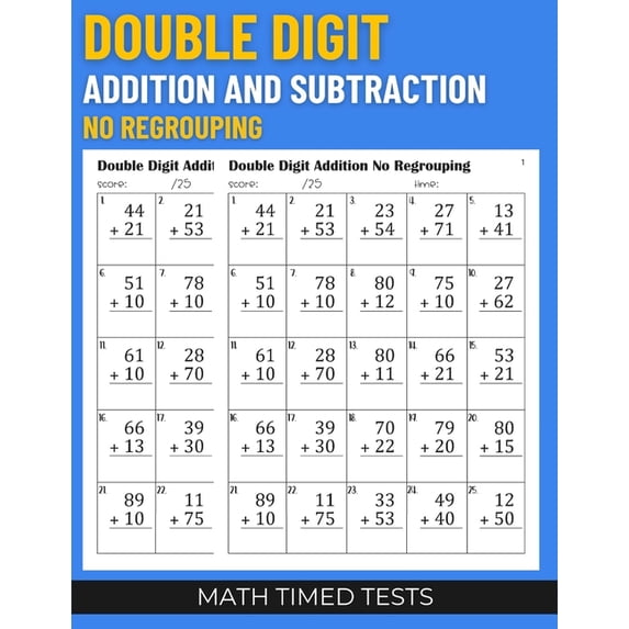 Double Digit Math Boxes Math Timed Tests: Double Digit Addition and Subtraction No Regrouping ...
