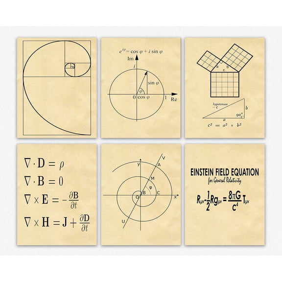 Math Wall Art Fibonacci Spiral Wall Decor Pythagoras's Theorem Classroom Decor Euler's Formula Gift Set Maxwell's Equations Posters Theory Gift Posters