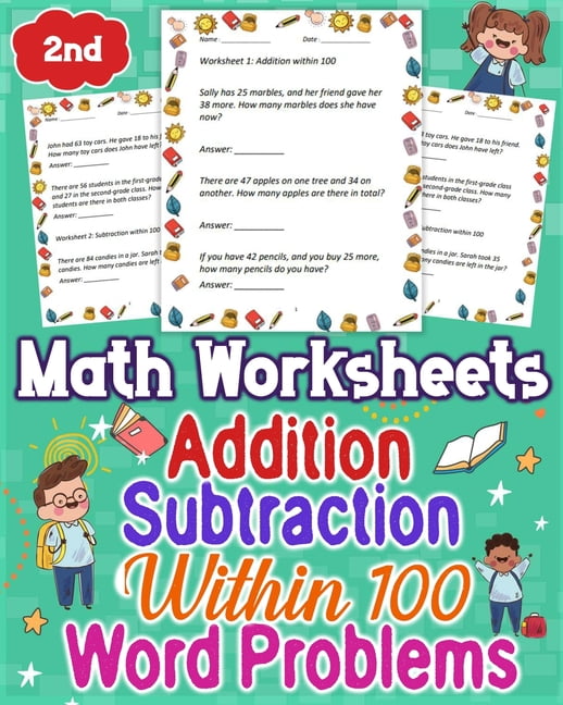 Math Worksheets Addition and Subtraction Within 100, Word Problems 2nd ...