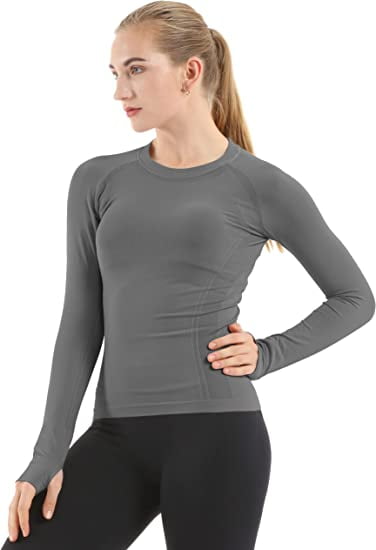 Womens Long Sleeve Yoga Tops Thumb Hole Workout Shirts : :  Clothing, Shoes & Accessories