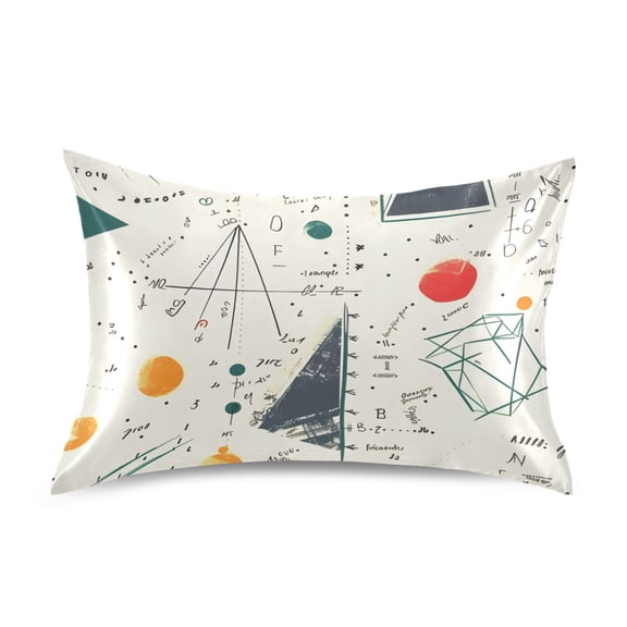 Mathematic and Geometric Shapes with Formulas Satin Pillowcase Envelope Design Pillow Covers 1 Pack Standard Size 20" x 26"