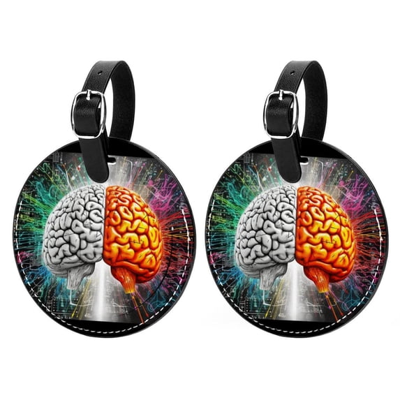 Mathematical Engineering 2pcs PU Leather Round Bag Tags with Privacy Cover and Name ID Tag - Suitcase Tags for Travel Luggage, Handbags, Backpacks, School Bags