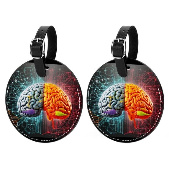 Mathematical Engineering 2pcs PU Leather Round Bag Tags Suitcase Handbag Tags with Privacy Cover and Name ID Tag for Travel Luggage, Handbags, Backpacks, School Bags