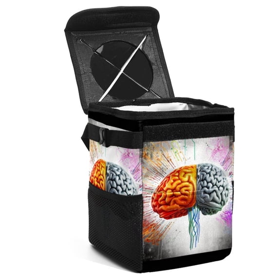 Mathematical Engineering Foldable Car Garbage Can with Lid, Leak-proof Hanging Storage Bag - Mini Trash Can for Car