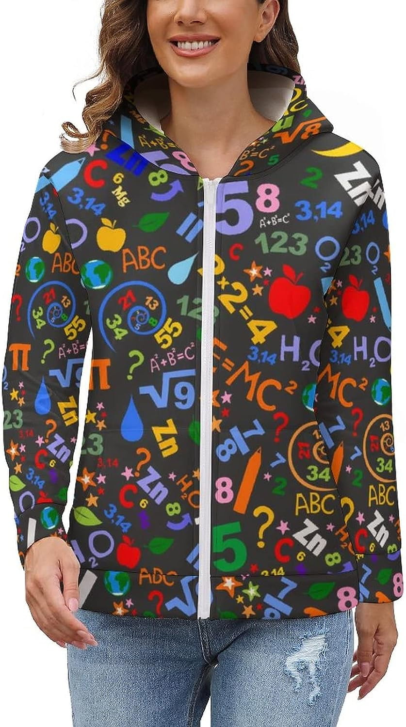 Mathematical Formula Symbol Women's Full-Zip Hooded Sweatshirt Soft ...