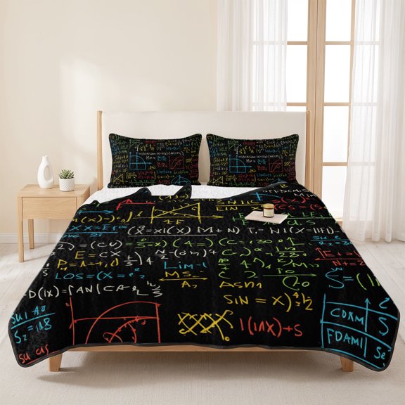 Mathematical Formulas Math Doodle 3 Pieces Quilt Set,1 Quilt with 2 Shams,Cartoon Style Bedspread Soft Lightweight Bedding Coverlet Comforter Set for All Season 96"x106"