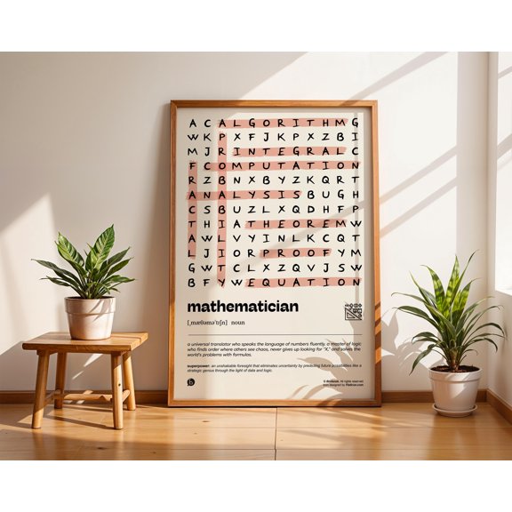 Mathematician Definition Poster, Math Teacher Wall Art, Word Search Print, STEM Decor, Poster Only
