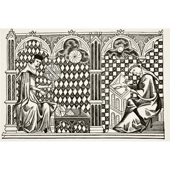 Mathematician Monks One Teaching The Globe The Other Copying A Manuscript After A Miniature In The 13th Century Manusc Poster Print - Large - 36 x 24