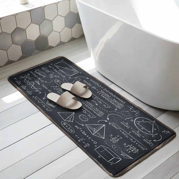Mathematics Equations Bathroom Runner Rugs Non Slip Washable Absorbent Narrow Long Bath Mat Blackboard Math Numerical Geometric Runner Rugs for Kitchen Hallway Bedroom Laundry Study Room 19.7"x63"