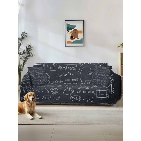 Mathematics Equations Couch Cover, Blackboard Math Numerical Geometric Sofa Cover Blanket for 1 Seat Cushion, Sectional Sofa Slipcover Furniture Protector for Living Room Bedroom 71''x91''