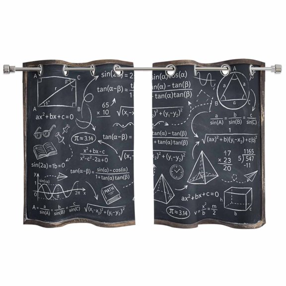 Mathematics Equations Kitchen Curtains Window Panels, Blackboard Math Numerical Geometric Insulated Window Treatment Curtain, Grommet Curtains for Bedroom/Living Room/Bathroom, 2 Piece 27.5"Wx39"L