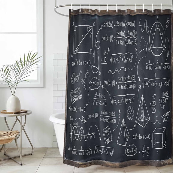 Mathematics Equations Long Shower Curtain Set, Waterproof Shower Curtains for Bathroom, Blackboard Math Numerical Geometric Washable Fabric Bath Curtain for Bathtub Decoration with Hooks 72x84 Inches