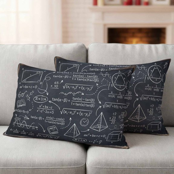 Mathematics Equations Outdoor Waterproof Throw Pillow Covers 20x12 Set of 2, Blackboard Math Numerical Geometric Pillowcases Cushion Pillowcase for Couch Sofa Patio Outside Pillow Protector