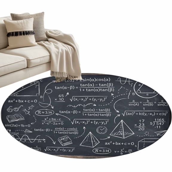 Mathematics Equations Round Area Rugs Collection 3', Blackboard Math Numerical Geometric Non Slip Indoor Circular Throw Runner Rug Floor Mat Carpet for Living Room Dining Table Bedroom Nursery