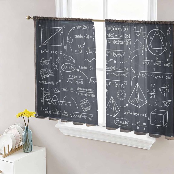 Mathematics Equations Sheer Curtains 45 Inch Length 2 Panels Set Window Treatments, Blackboard Math Numerical Geometric Rod Pocket Semi Curtains for Living Room/Bedroom/Kitchen Décor, 104"W x 45"L